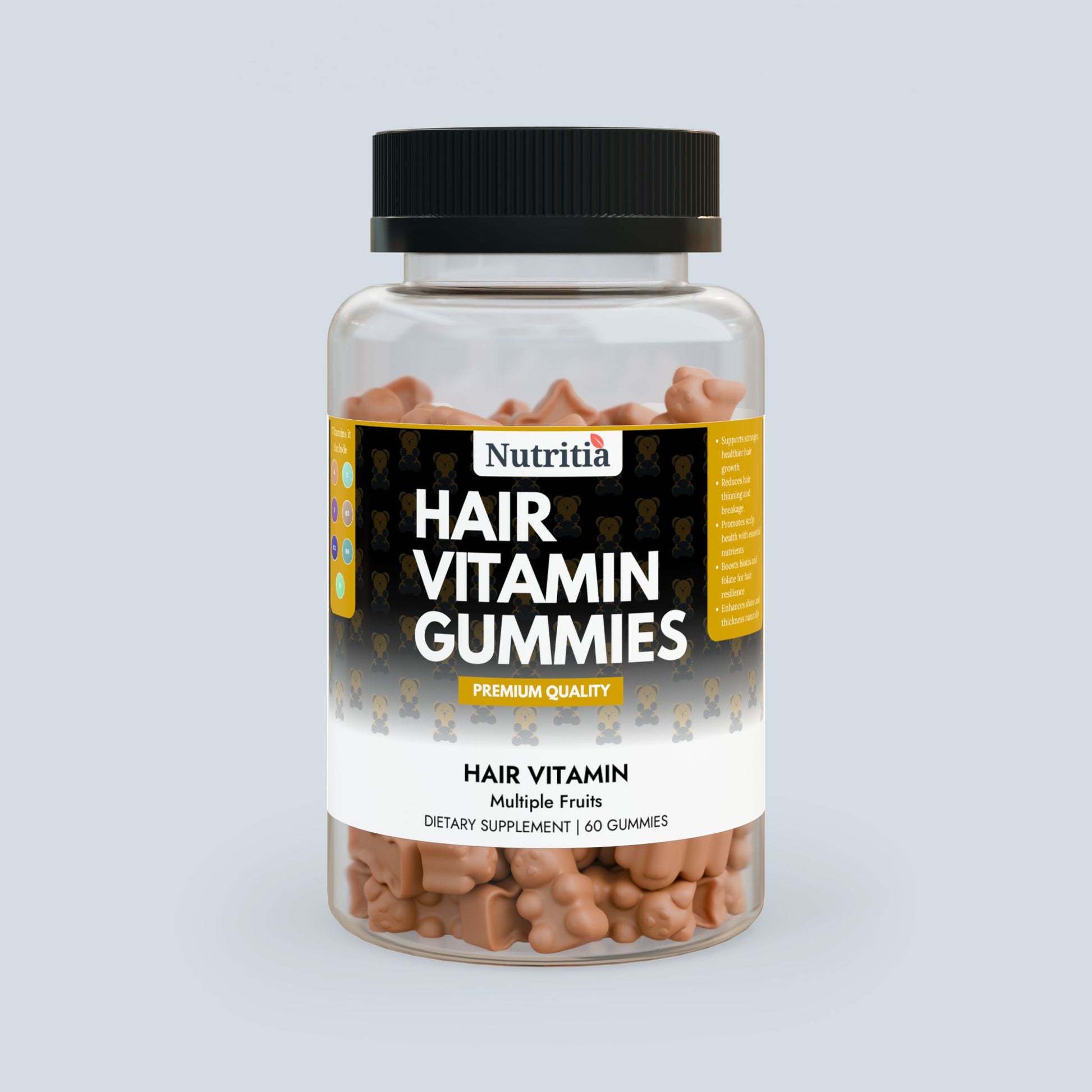 Nutritia VD Hair Vitamin Gummies | Biotin & Multivitamin Blend for Hair Growth (60 Gummies)