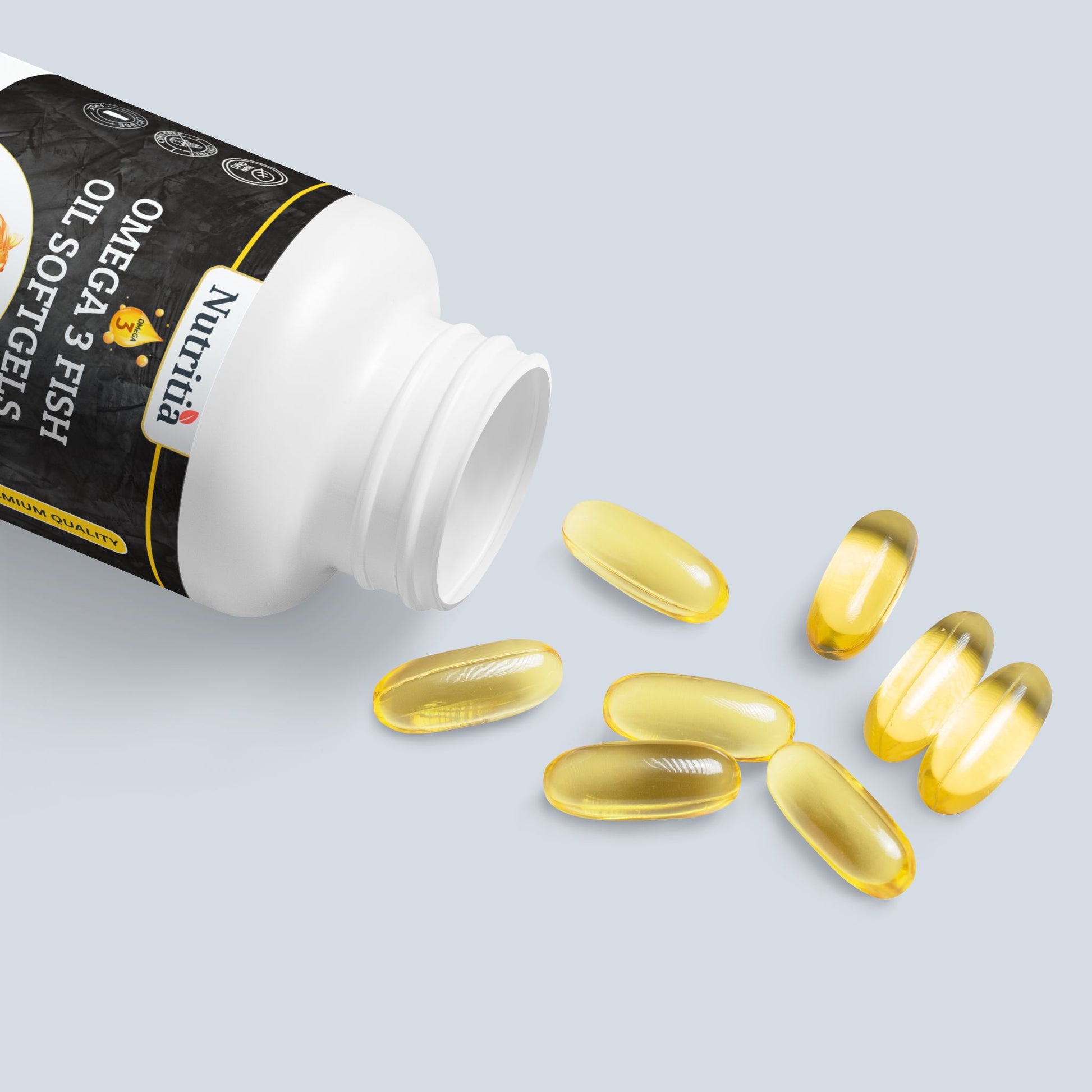 Nutritia VD Omega 3 Fish Oil Softgels | Premium EPA & DHA Supplement USA | Natural Lemon Flavor