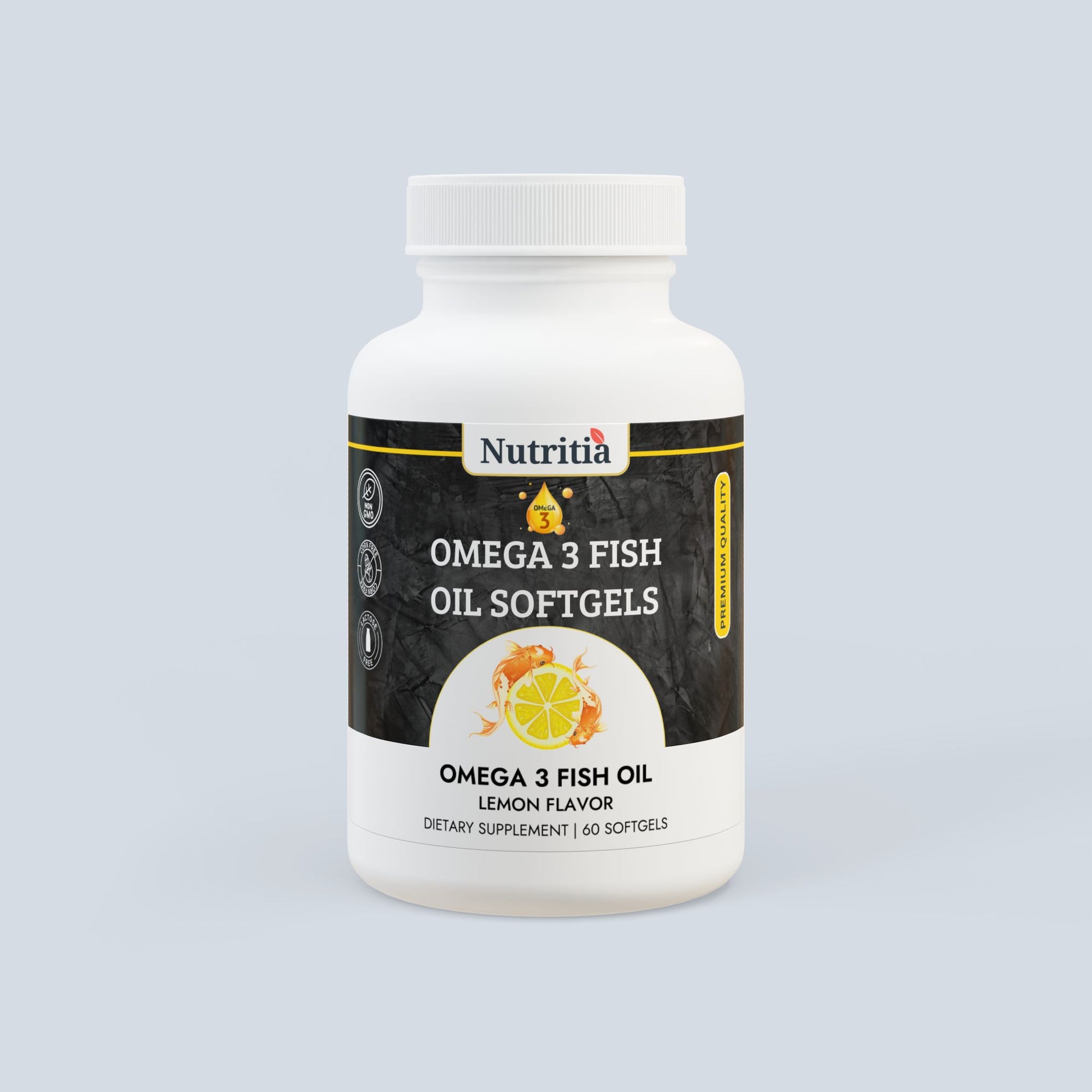 Nutritia VD Omega 3 Fish Oil Softgels | Premium EPA & DHA Supplement USA | Natural Lemon Flavor