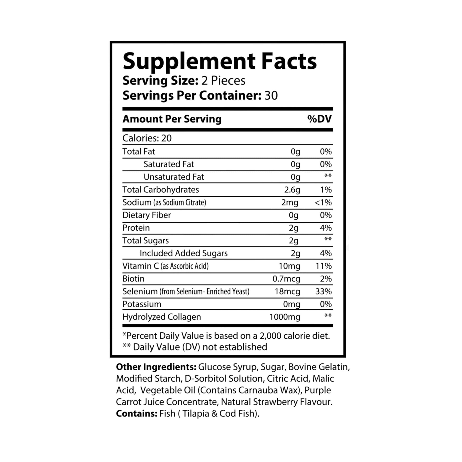supplement facts of Nutritia VD Collagen Gummies 